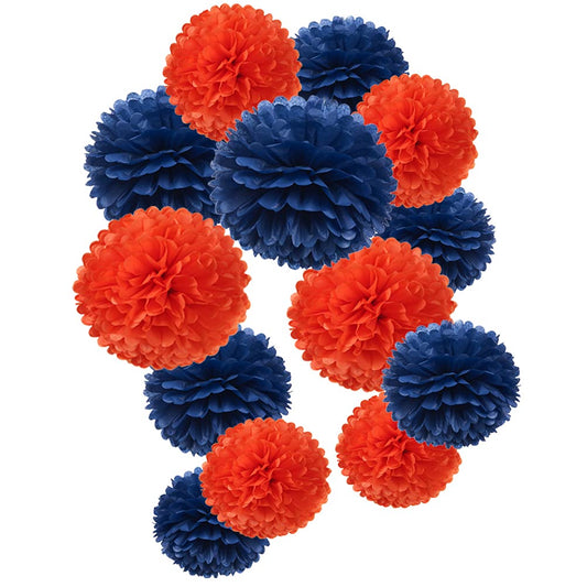 Paper Flower Tissue Pom Poms Graduation Outer Space Galaxy Party Favor Supplies (navy blue,orange,12pc)