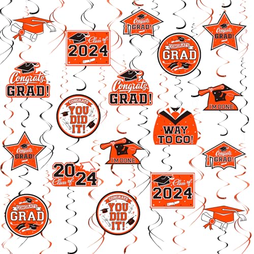 31 Pieces Graduation Decorations Class of 2024, Graduation Hanging Swirl Congrats Grad and Graduation Party Decorations(Orange, Black)