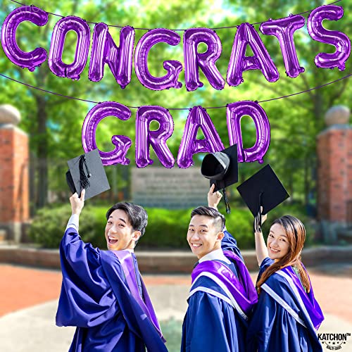 KatchOn, Purple Congrats Grad Balloons Banner  - Big, 16 Inch | Graduation Balloons | Congratulations Balloons for Lavender Graduation Decorations Class of 2024 Purple | Congrats Balloons Banner…