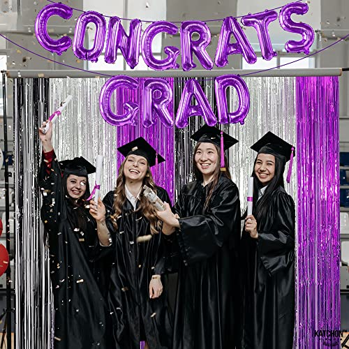 KatchOn, Purple Congrats Grad Balloons Banner  - Big, 16 Inch | Graduation Balloons | Congratulations Balloons for Lavender Graduation Decorations Class of 2024 Purple | Congrats Balloons Banner…