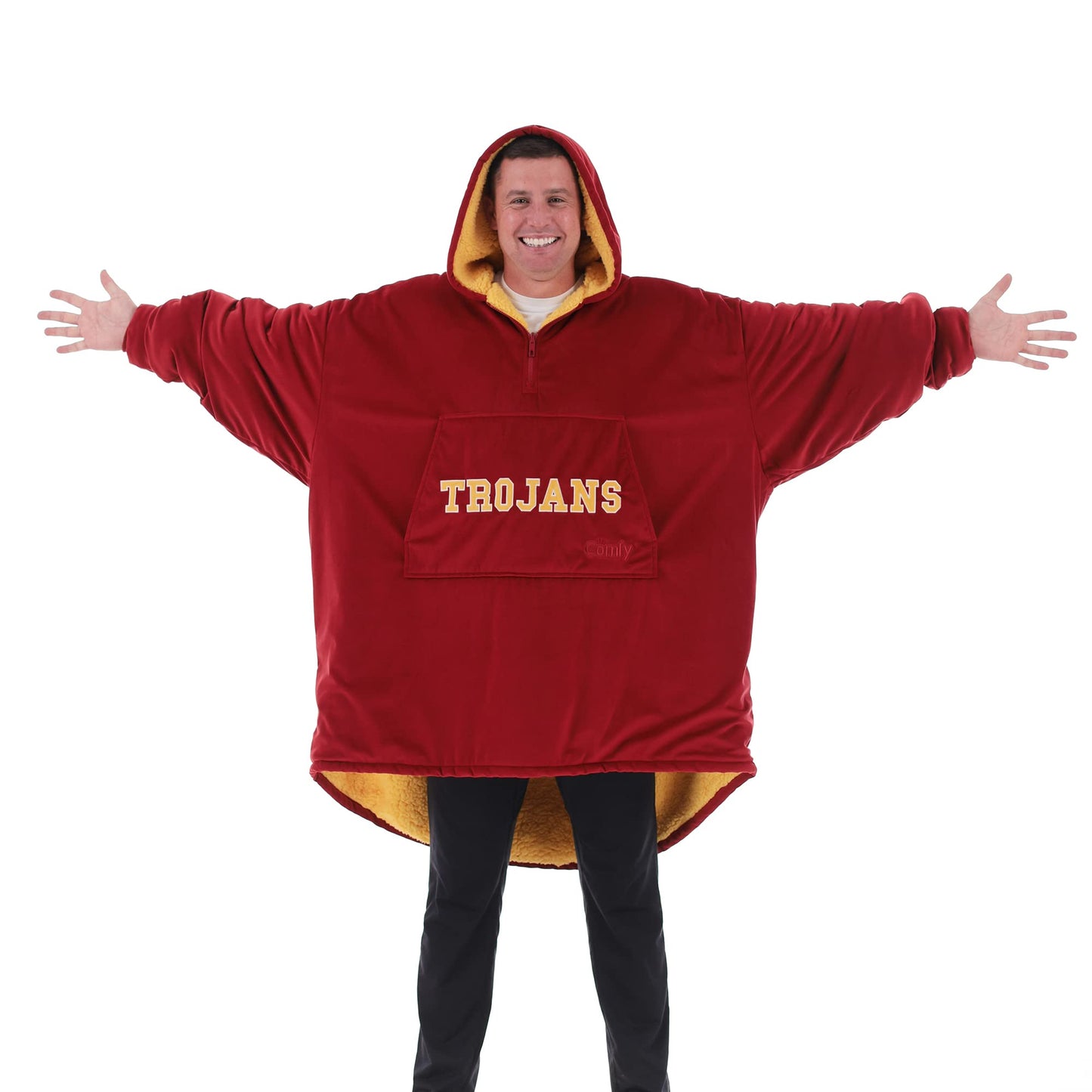 THE COMFY Original Quarter-Zip | University of Southern California Logo & Insignia | Oversized Microfiber & Sherpa Wearable Blanket with Zipper, Seen On Shark Tank, One Size Fits All