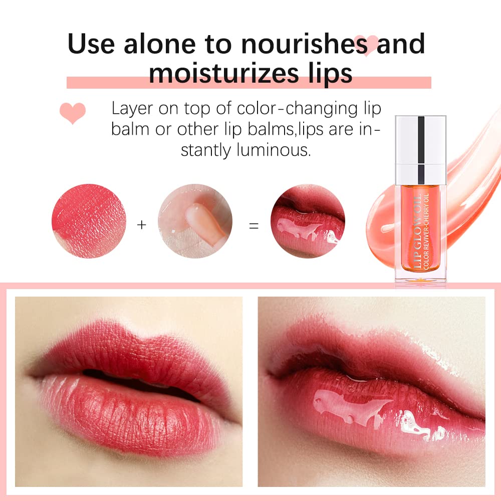 Hydrating Moisturizing Lip Glow Oil, Nourishing Glossy Transparent Plumping Oil, Non-sticky Tinted Toot Lip Balm for Lip Care