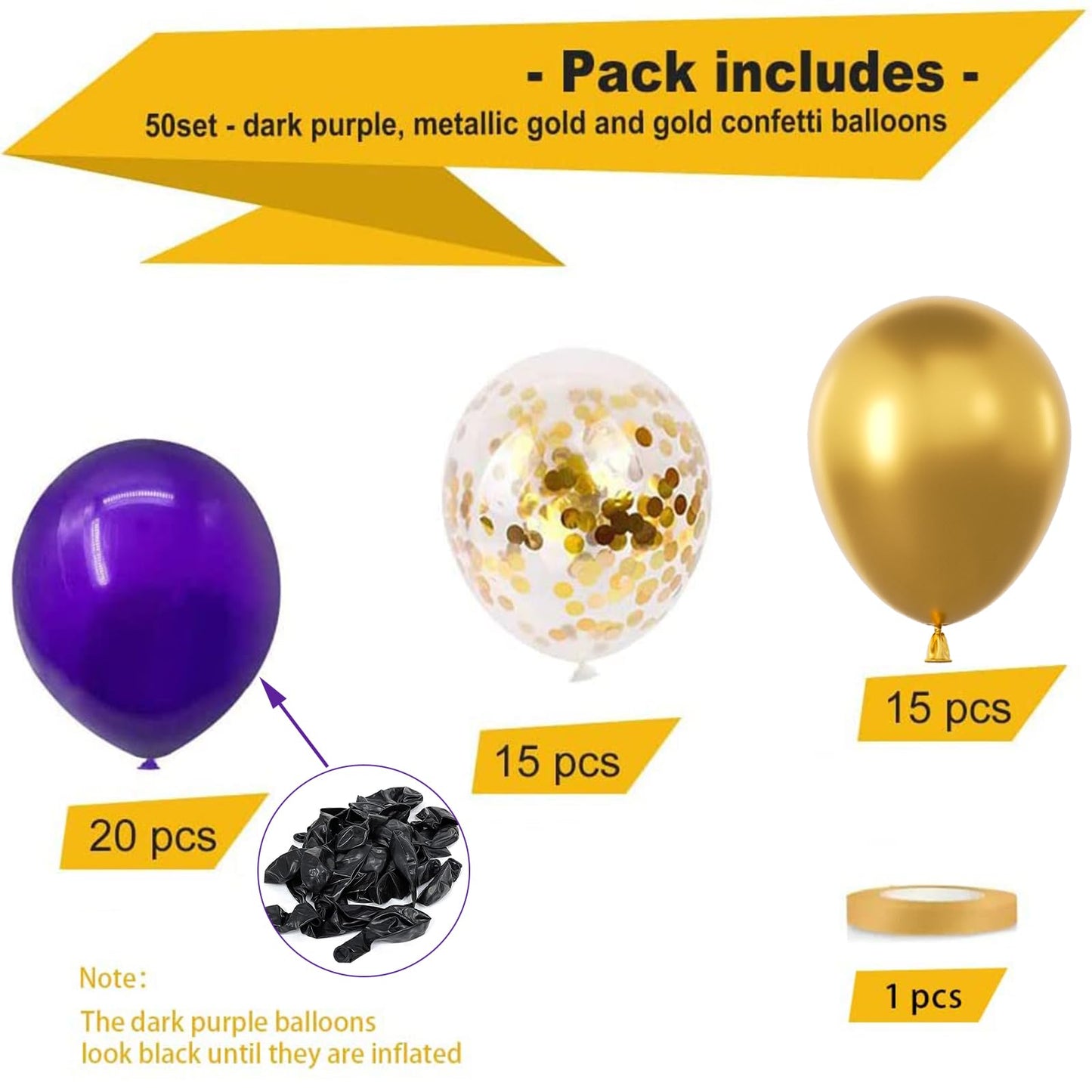 Purple Gold Confetti Latex Balloons,50pcs 12 inch Dark Purple and Gold Metallic Chrome Party Balloons for Birthday, Baby Shower, Wedding, Anniversary and Festival Ceremony Decoration