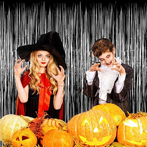 Twinkle Star 2 Pack Photo Booth Backdrop Foil Curtain Tinsel Backdrop Environmental Background for Halloween Party, Birthday, Wedding, Graduation, Christmas Decorations (Black)