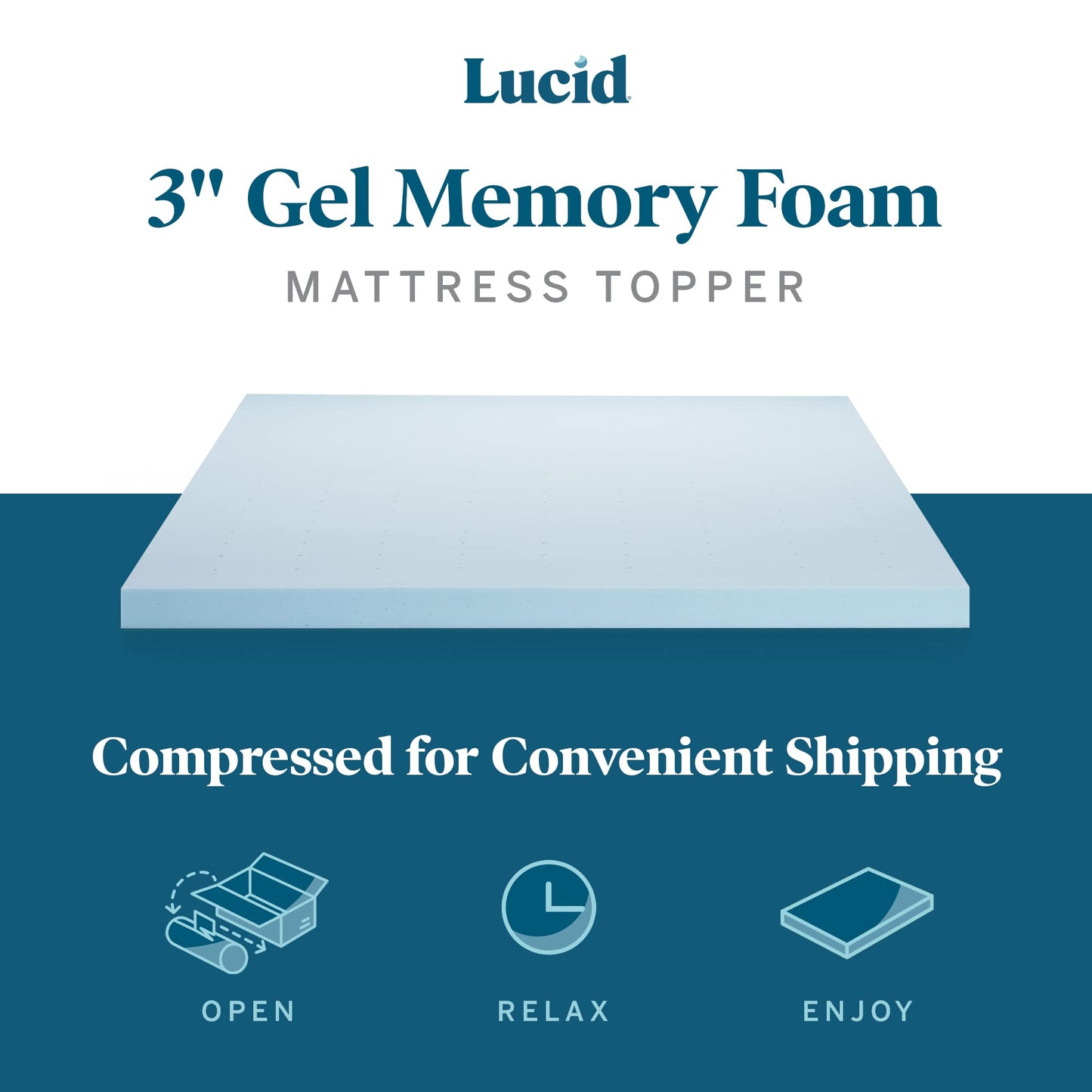 LUCID 3 Inch Memory Foam Mattress Topper, Gel Infused Twin XL Mattress Topper, CertiPUR-US Certified, Dorm Room Essentials