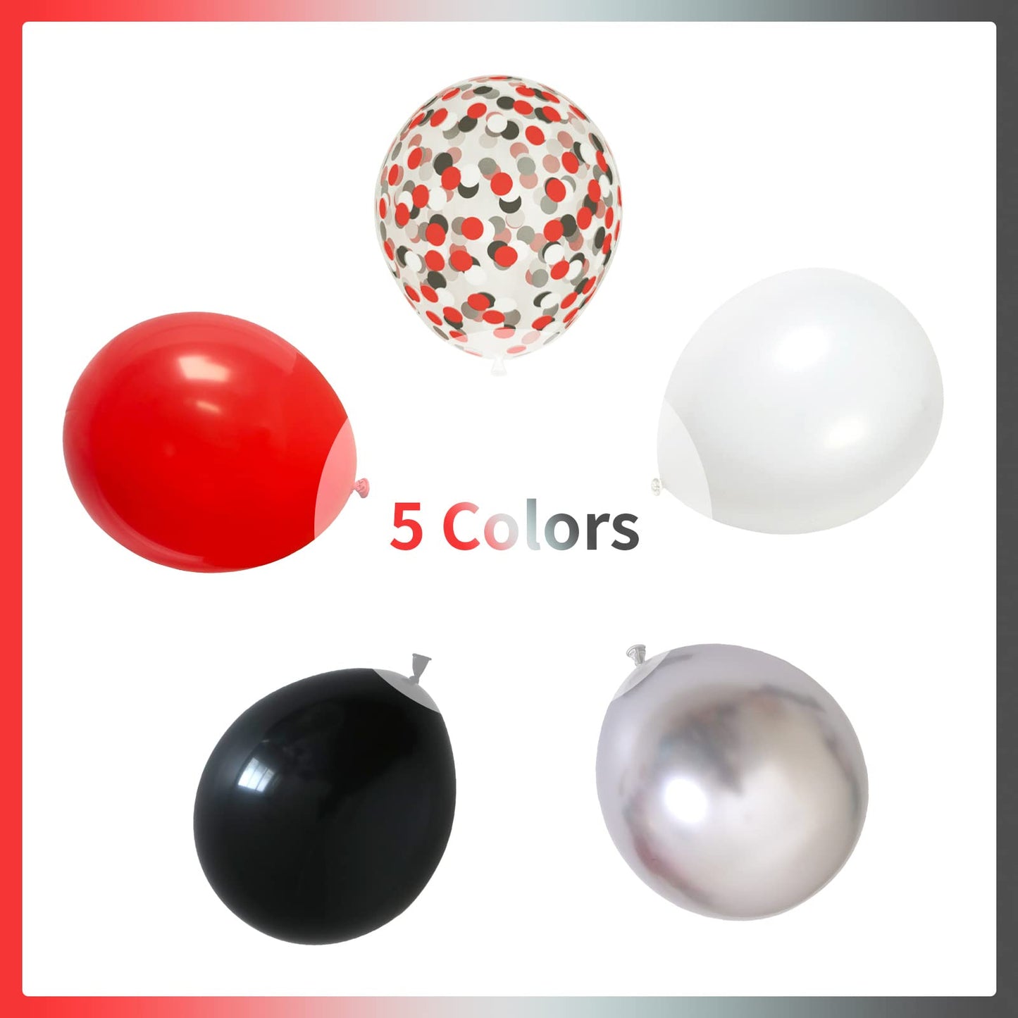 Red Black and White balloons, 60 Pieces Matte Black Red White Chrome Silver Metallic Helium Party Balloons with Confetti Latex Balloon for Boys Birthday Baby Shower Graduation Casino Party Decorations