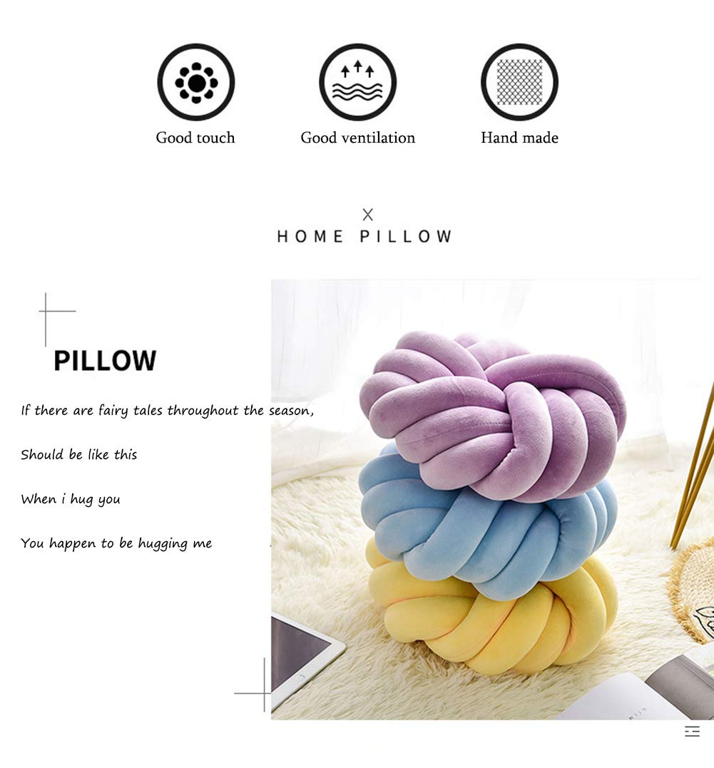 Mauuwy Knotted Pillow Royal Blue Throw Pillows Velvet Round Pillows 14X14 for Couch Chair Cushion Sofa Knit Ball Pillows Garden Decorative Lumbar Pillows for Living Room Kitchen Bedroom Car