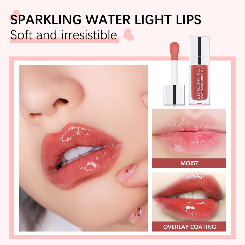 Hydrating Moisturizing Lip Glow Oil, Nourishing Glossy Transparent Plumping Oil, Non-sticky Tinted Toot Lip Balm for Lip Care