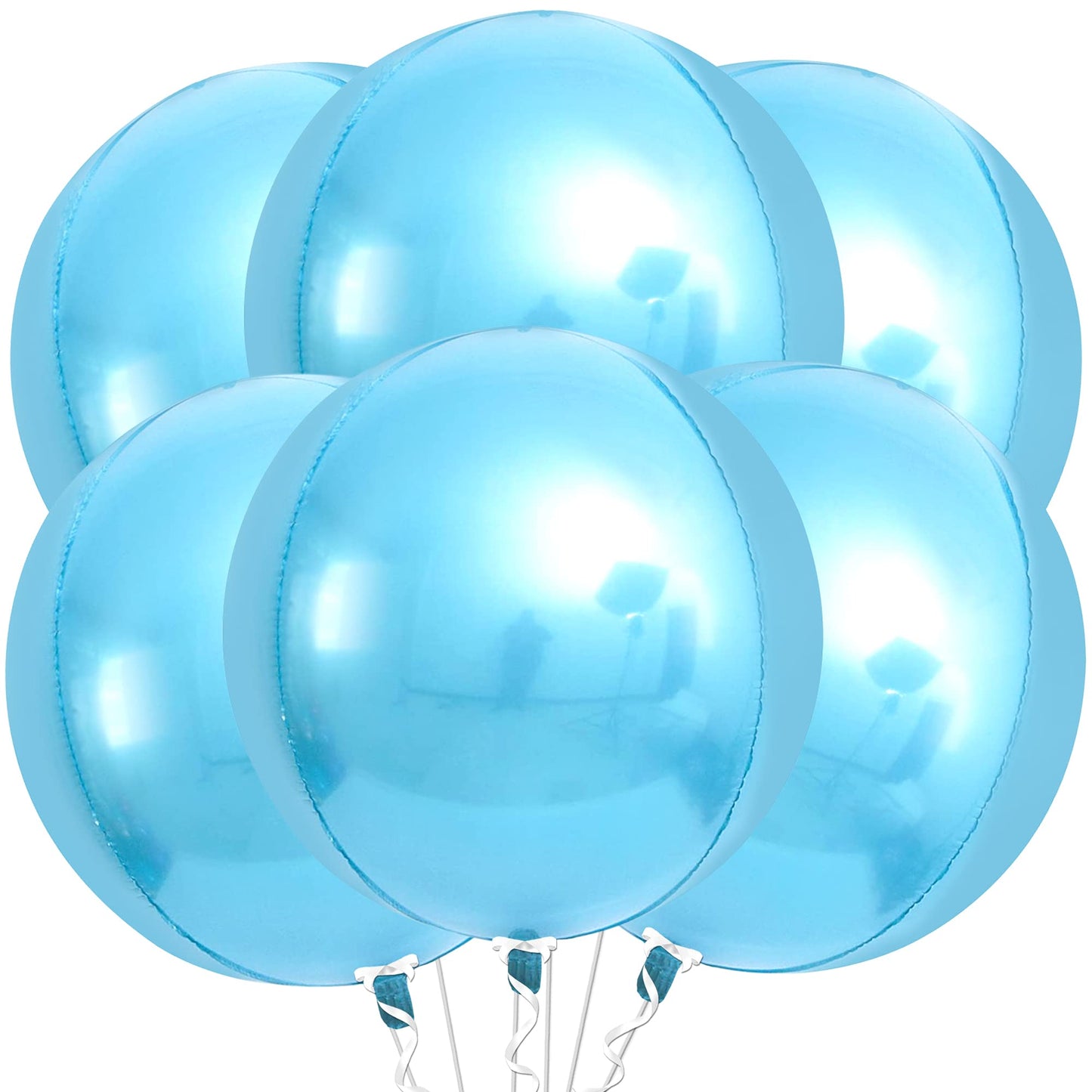 KatchOn, Light Blue Foil Balloons - 22 Inch, Pack of 6 | Sphere Light Blue Metallic Balloons, Baby Shower | Baby Blue Balloons for Gender Reveal, Birthday | Light Blue Mylar Balloons, Shark Balloons