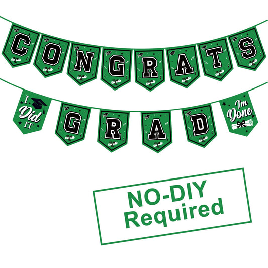 2024 Green Graduation Banner - No DIY Required Green Graduation Party Supplies Decorations Grad Banner for College, High School Party (Green and Black Congrats Grad)