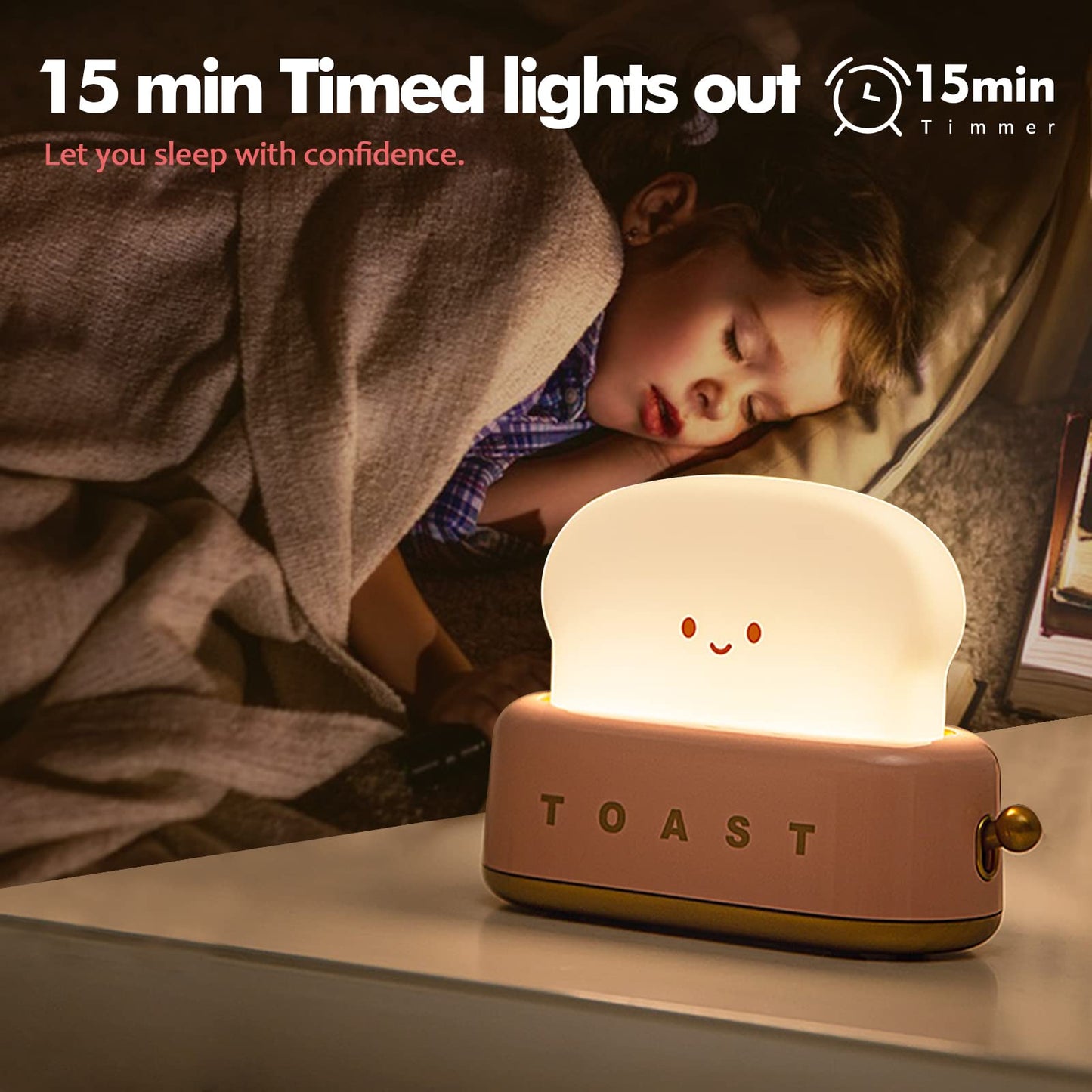 QANYI Cute Desk Decor Toaster Lamp, Kawaii LED Toast Bread Night Light Rechargeable and Portable Light with Timer, Christmas Gifts Ideas for Baby Kids Girls Teens Teenages