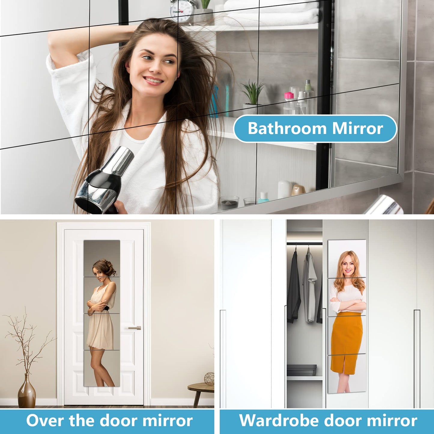 SLDIYWOW Wall Mirror Full Length,12"x 12" x 4 Pcs Shatterproof Mirrors for Wall, Safety Unbreakable Mirror Great for Baby Kids Toddler, Full Body Mirror Tiles for Bedroom, Home Gym, Living Room