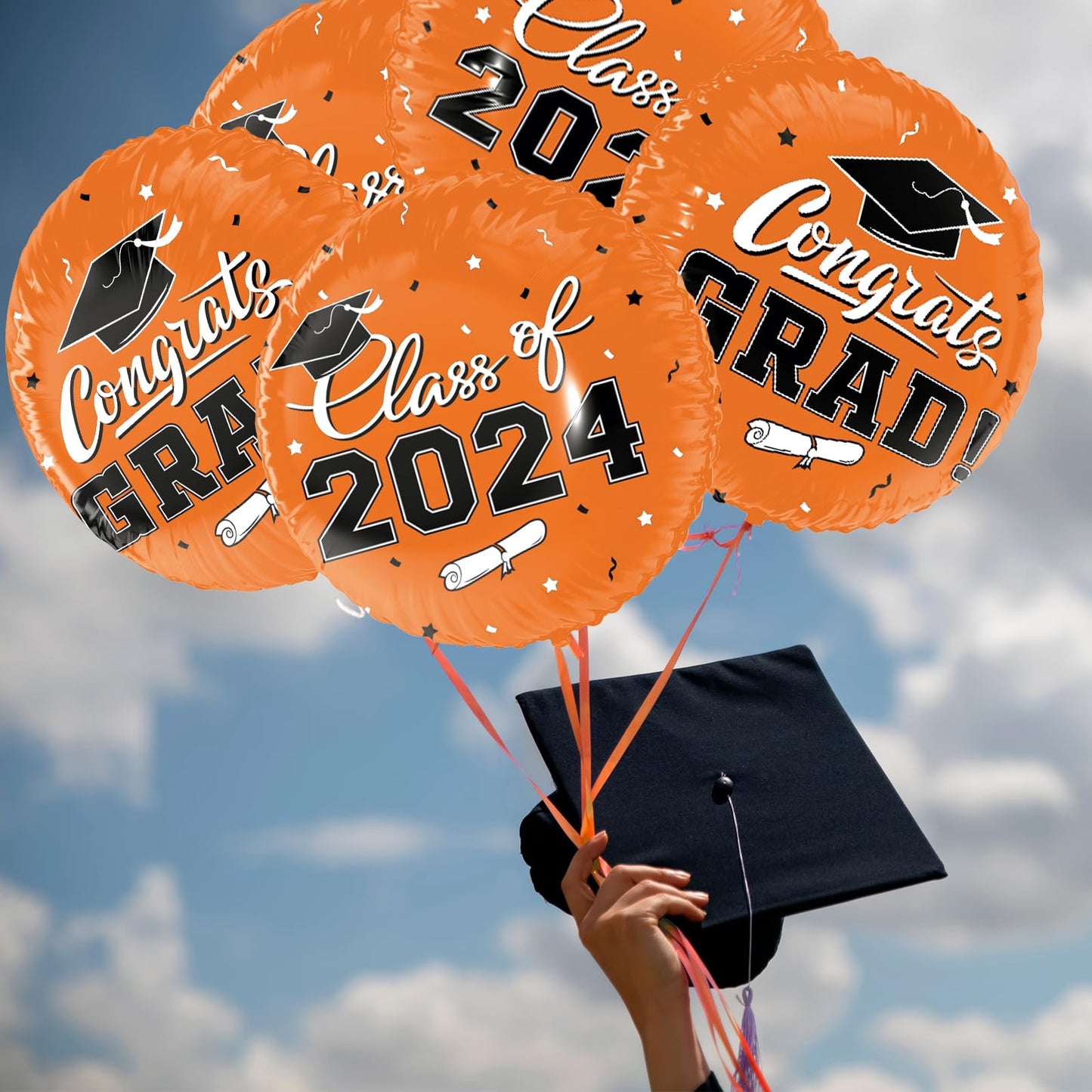 Class of 2024 Graduation Party Supplies & Decorations - 12pcs 18" Congrats Grad Orange Balloons Set for Memorable Grad Celebrations