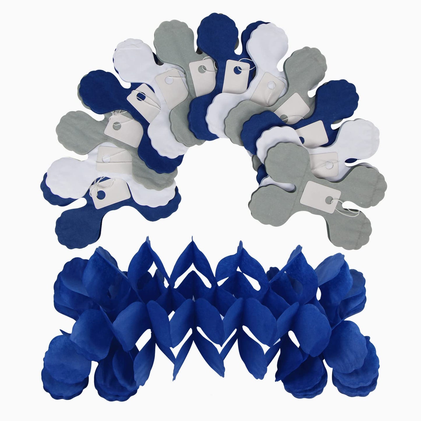 Navy-Blue White-Silver Party-Decorations Streamers Garland - 12pcs Royal Graduation 2022 4-Leaf Clover Paper Streamer Men Boy Birthday Wedding Bridal Shower Flower Banners Fathers Day Decor Ouruola