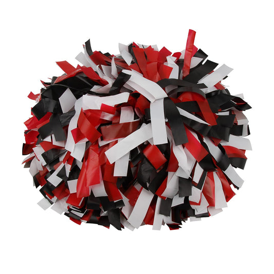 ICObuty Plastic Cheerleader Cheerleading Pom Poms 6 inch 1 Pair 2 Pieces (Red-Black-White)