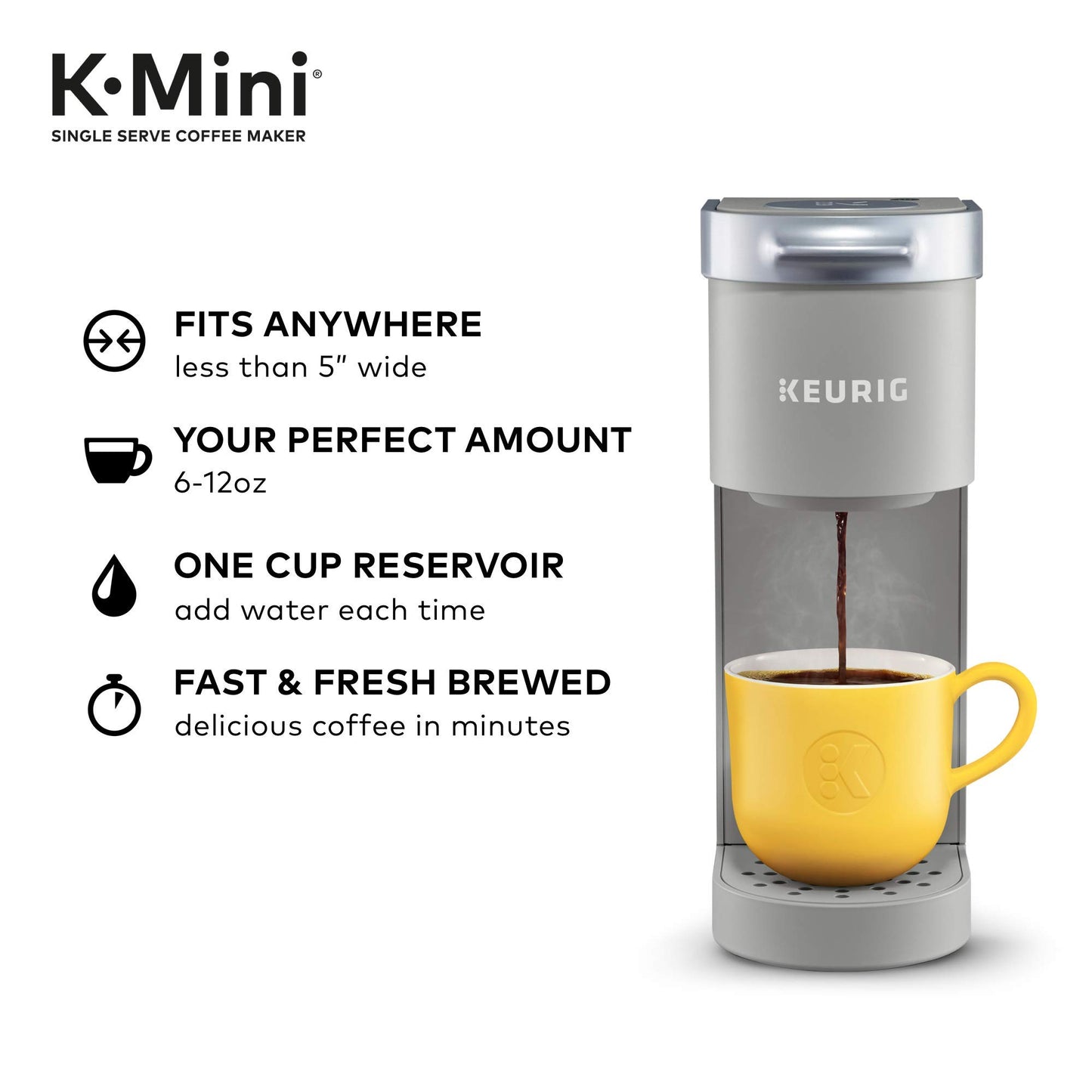 Keurig K-Mini Single Serve Coffee Maker, Studio Gray, 6 to 12 oz. Brew Sizes