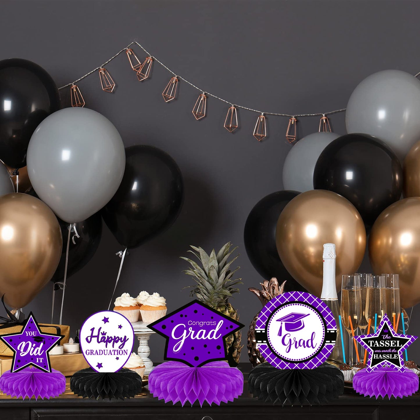 10PCS Class of 2023 Graduation Party Decorations 2023 Congrats Grad Honeycomb Centerpieces Congratulate Graduation Table Toppers for Graduation Party Favor Supplies(Black Purple)