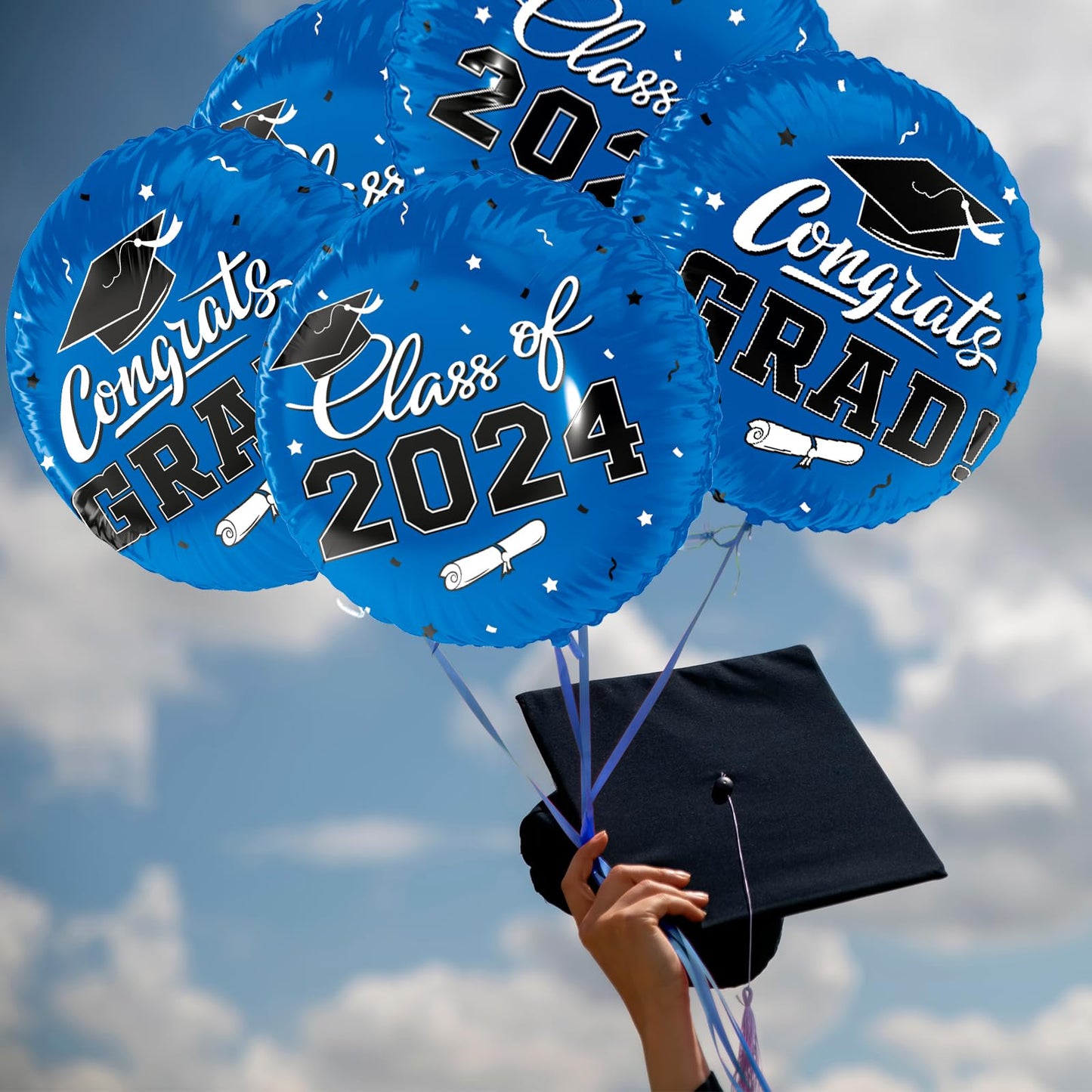 Class of 2024 Graduation Party Supplies & Decorations - 12pcs 18" Congrats Grad Blue Balloons Set for Memorable Grad Celebrations