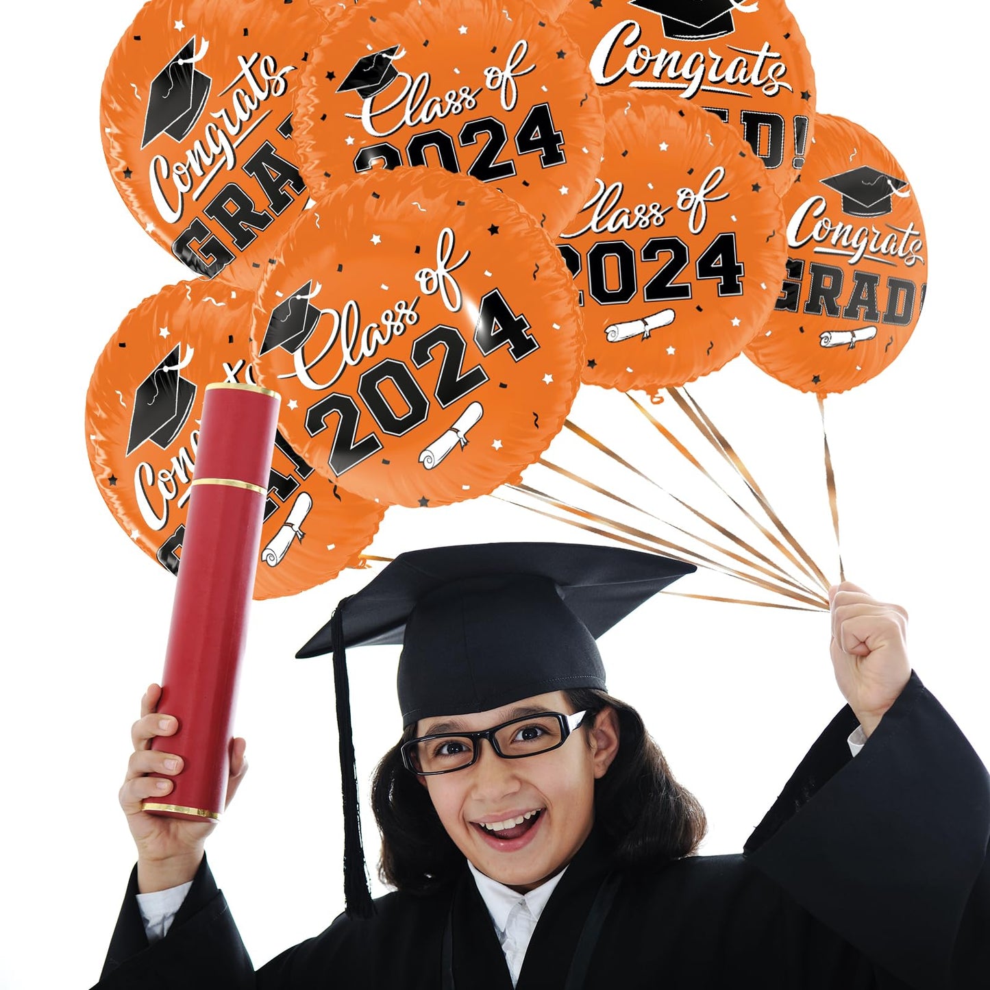 Class of 2024 Graduation Party Supplies & Decorations - 12pcs 18" Congrats Grad Orange Balloons Set for Memorable Grad Celebrations