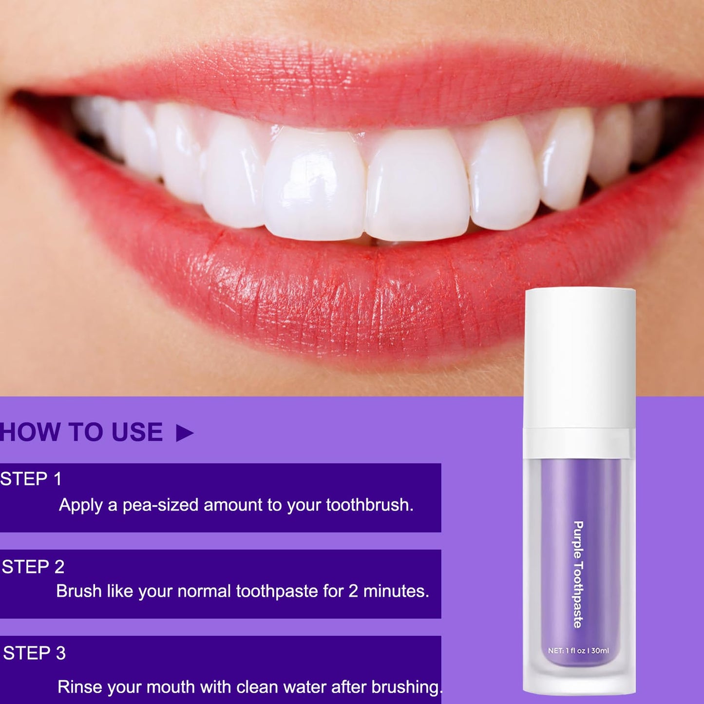 Purple Toothpaste for Teeth Whitening,Teeth Whitening Booster,Tooth Stain Removal,Teeth Whitener,Purple Whitening Toothpaste