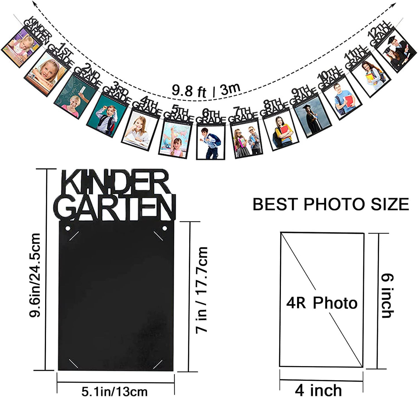 Graduation Photo Banner for 2024 2025 Party Decorations, Kindergarten to 12th Grade Graduation Picture Banner, Middle School, High School College Graduation Party Supplies Black SG063BK