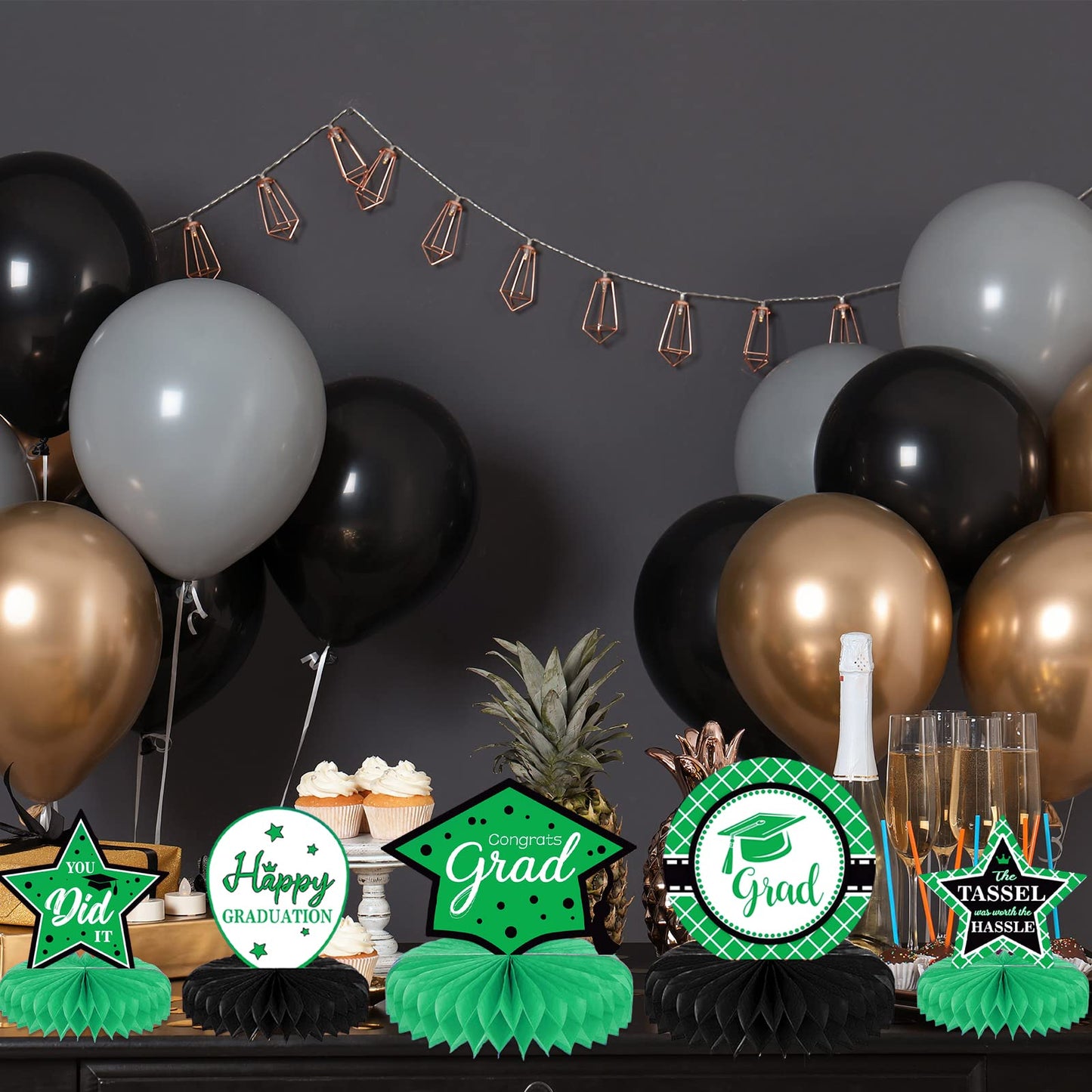 10PCS Class of 2023 Graduation Party Decorations 2023 Congrats Grad Honeycomb Centerpieces Congratulate Graduation Table Toppers for Graduation Party Favor Supplies(Black Green)