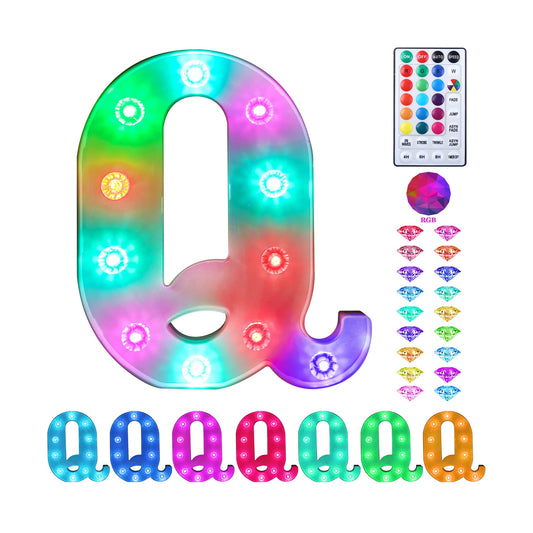 Colorful Light up Letters Led Marquee Letter Lights with Remote 18 Colors Letters with Lights for Wedding Birthday Party Lamp Christmas Home Bar Decoration - Diamond Design Battery Powered - Q