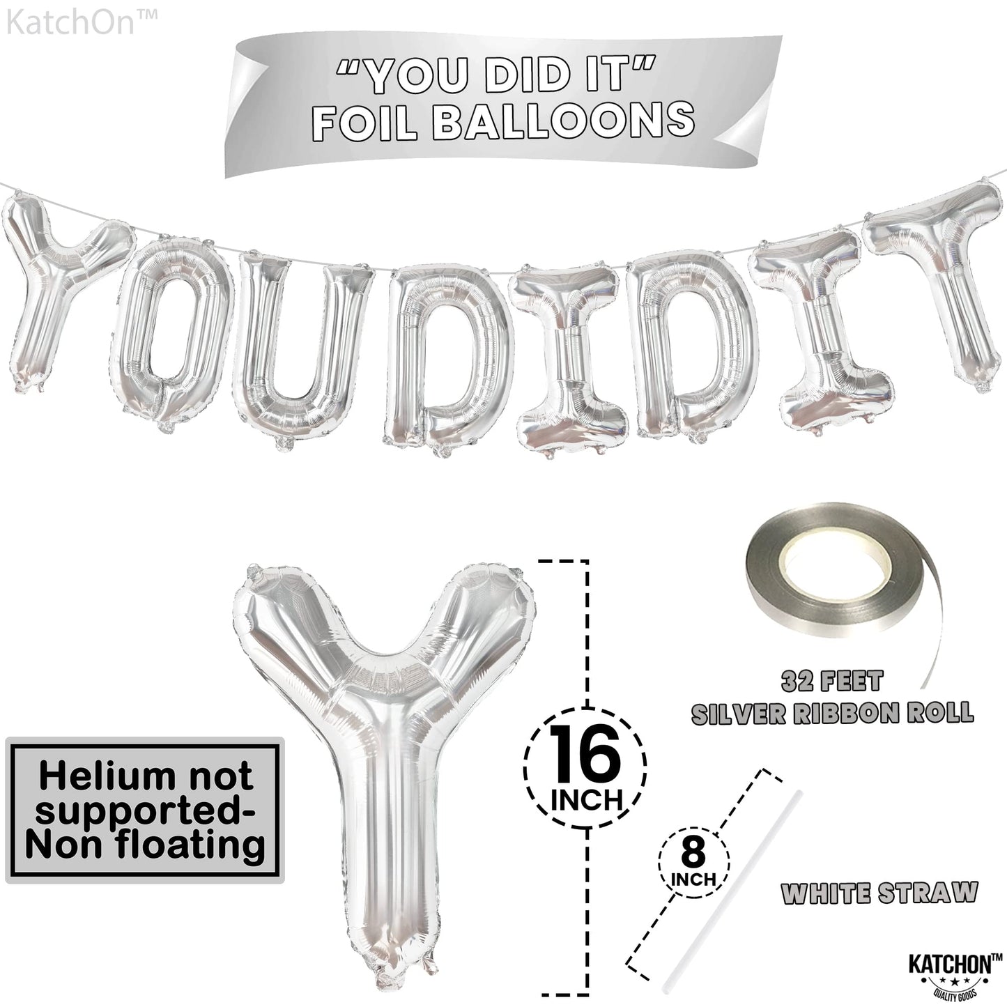 KatchOn, Silver You Did It Balloon Banner - 16 Inch, Silver Graduation Banner | Graduation Balloons 2024, Graduation Decorations Class of 2024 | Congrats Grad Banner, Graduation Party Supplies 2024