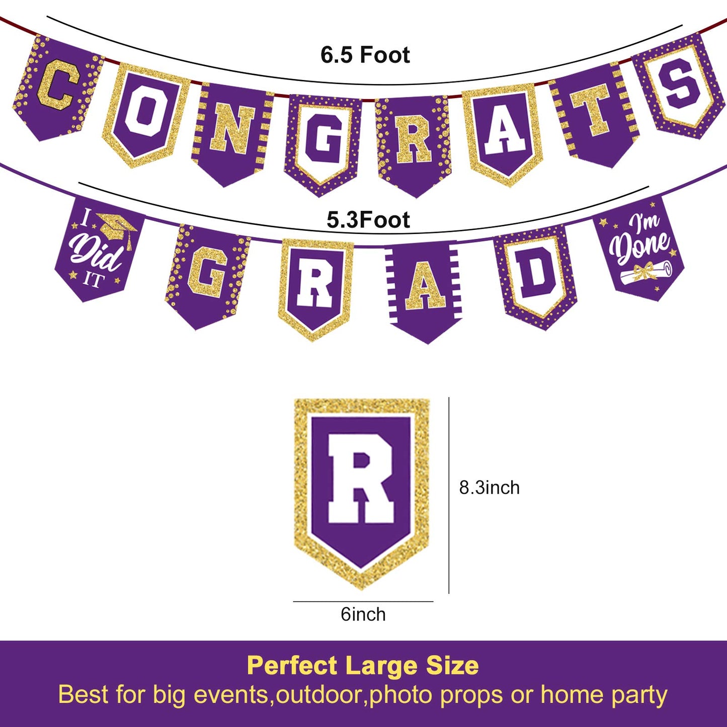 2023 Purple Graduation Banner - No DIY Required Purple Graduation Party Supplies Decorations Grad Banner for College, High School Party (Purple Congrats Grad)