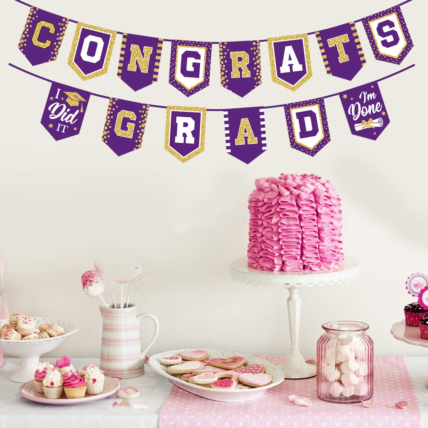 2023 Purple Graduation Banner - No DIY Required Purple Graduation Party Supplies Decorations Grad Banner for College, High School Party (Purple Congrats Grad)