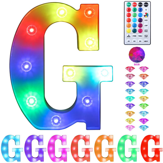 Colorful Light up Letters Led Marquee Letter Lights with Remote 18 Colors Letters with Lights for Wedding Birthday Party Lamp Christmas Home Bar Decoration - Diamond Design Battery Powered - G