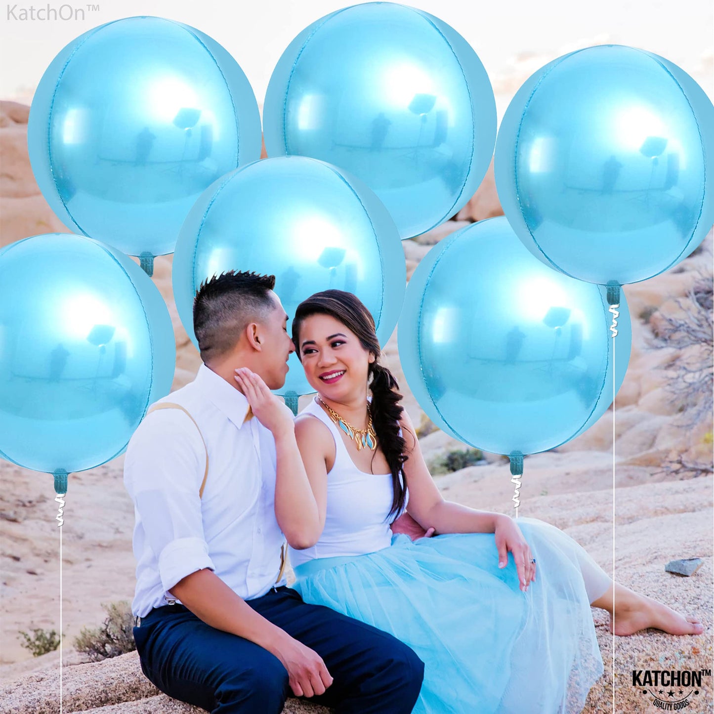 KatchOn, Light Blue Foil Balloons - 22 Inch, Pack of 6 | Sphere Light Blue Metallic Balloons, Baby Shower | Baby Blue Balloons for Gender Reveal, Birthday | Light Blue Mylar Balloons, Shark Balloons