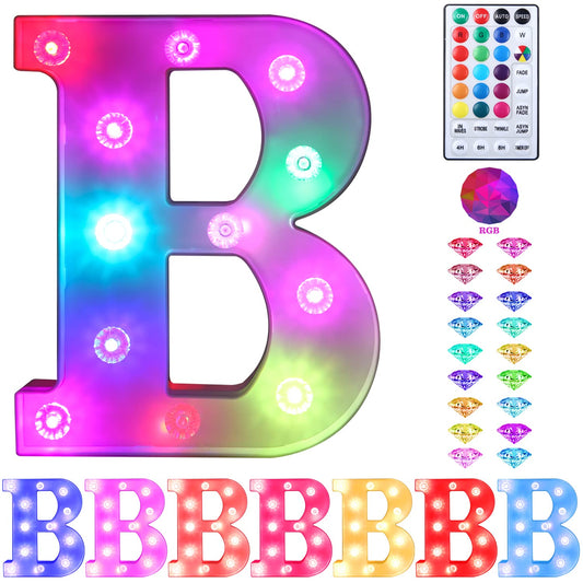 Colorful Light up Letters Led Marquee Letter Lights with Remote 18 Colors Letters with Lights for Wedding Birthday Party Lamp Christmas Home Bar Decoration - Diamond Design Battery Powered - B