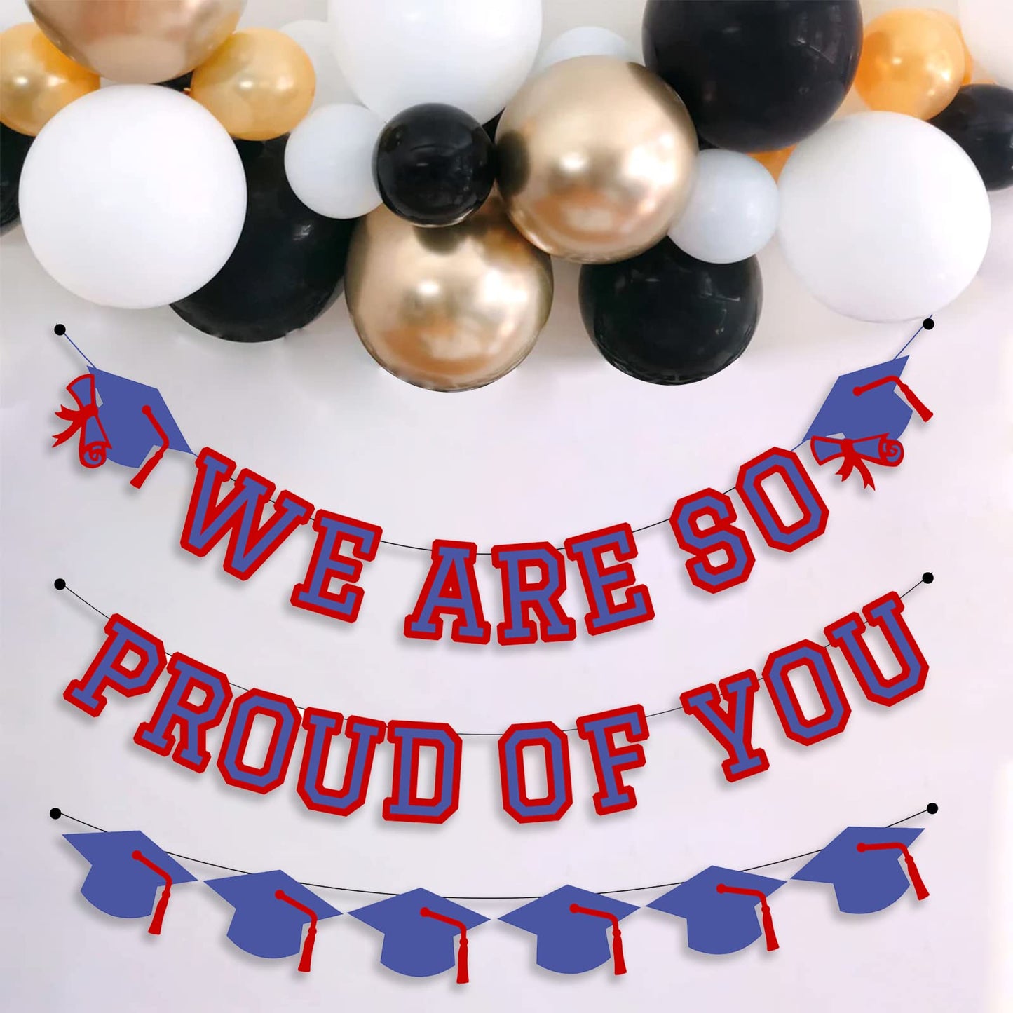 We Are So Proud Of You Banner Graduation Party Decorations Congrats Grad Cap Garlands Wall Sign Blue Red