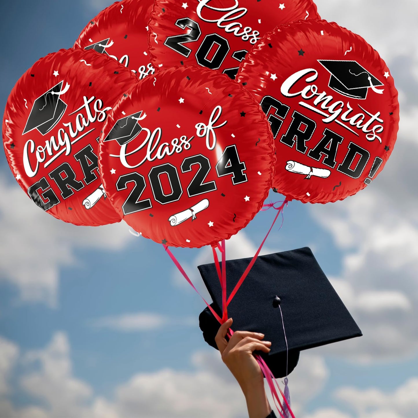 Class of 2024 Graduation Party Supplies & Decorations - 12pcs 18" Congrats Grad Red Balloons Set for Memorable Grad Celebrations