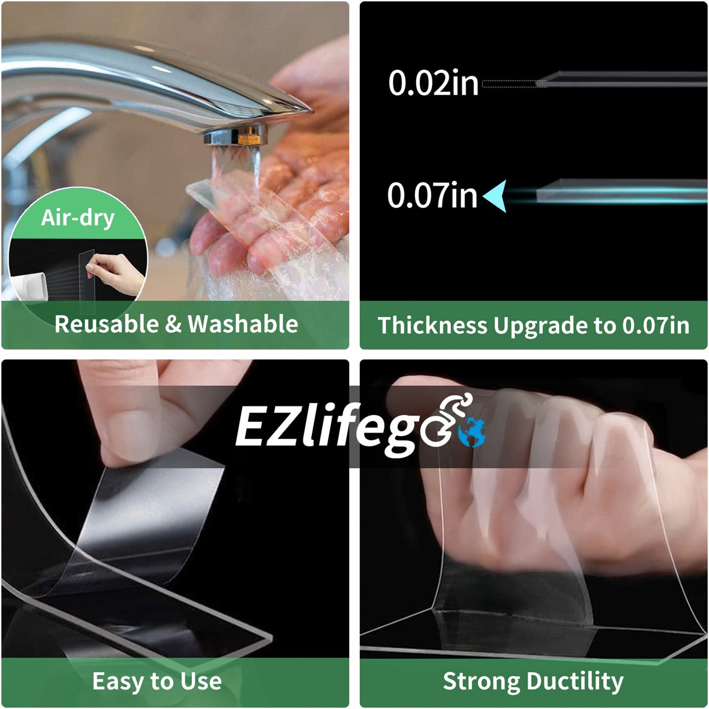 EZlifego Double Sided Tape Heavy Duty, Nano Double Sided Adhesive Tape,Clear Mounting Tape Picture Hanging Adhesive Strips,Removable Wall Tape Sticky Poster Tape Decor Carpet Tape