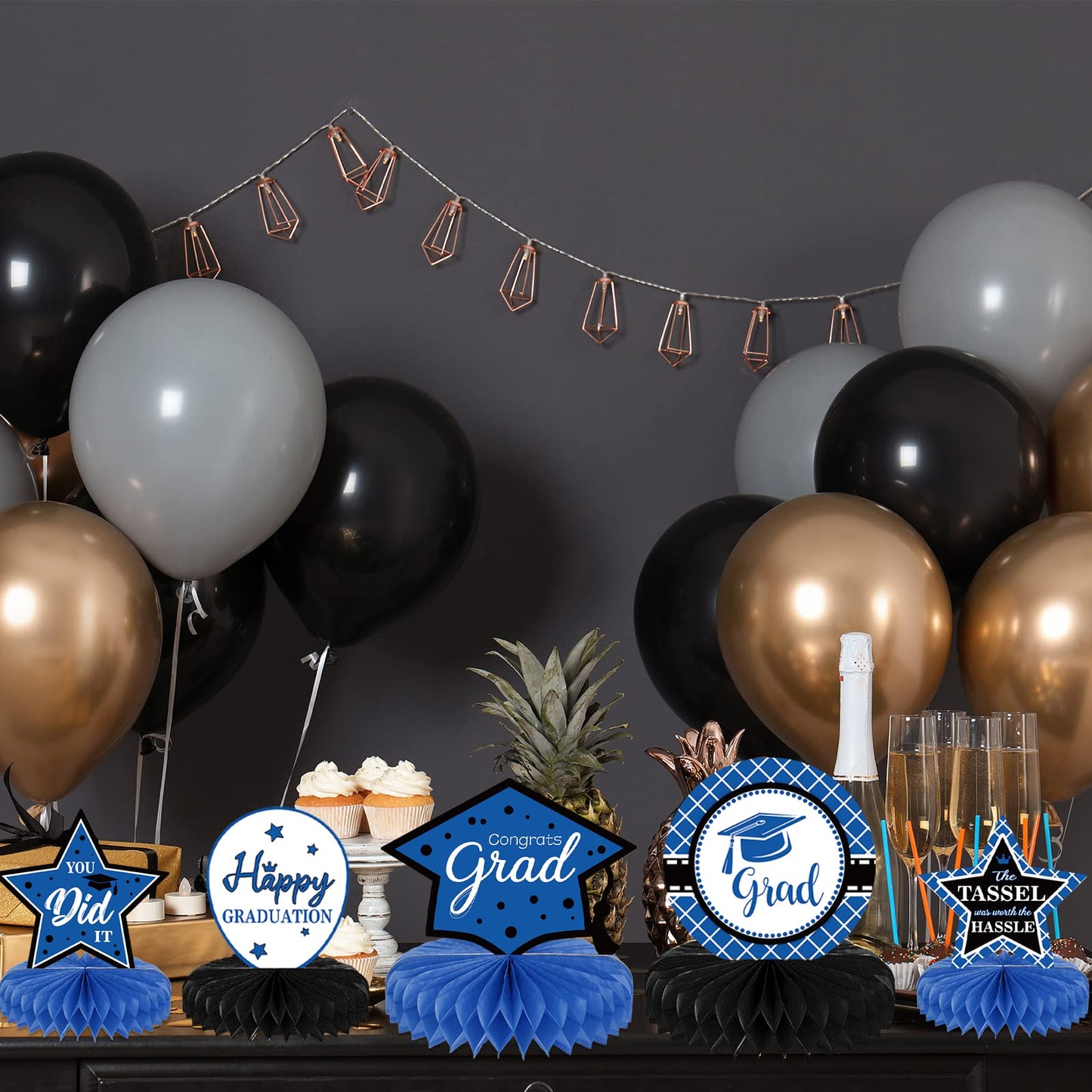 10PCS Class of 2023 Graduation Party Decorations 2023 Congrats Grad Honeycomb Centerpieces Congratulate Graduation Table Toppers for Graduation Party Favor Supplies(Black Blue)