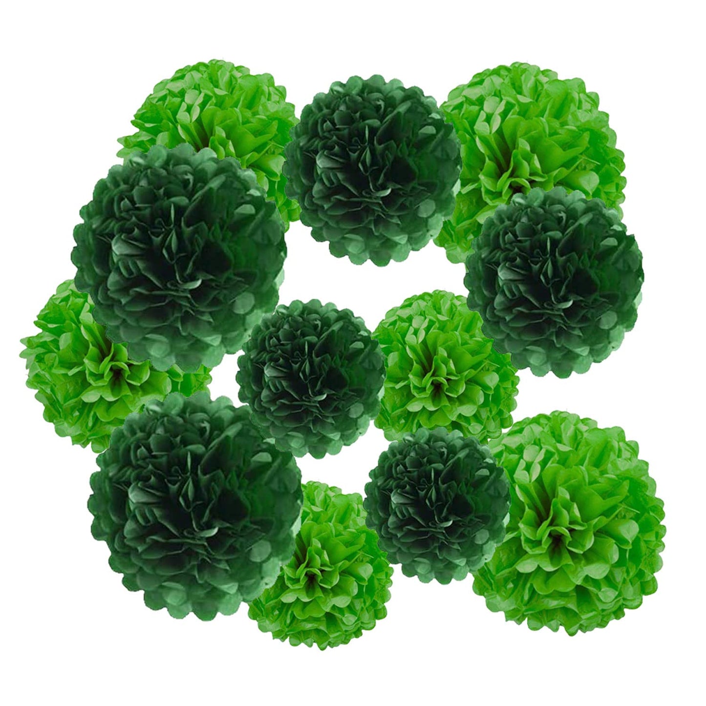 Dark Green and Green Tissue Pom Poms,Green Hanging Decorations,Green Pom Poms Decorations,Green Party Decorations(Green Dark Green,12 PCS)