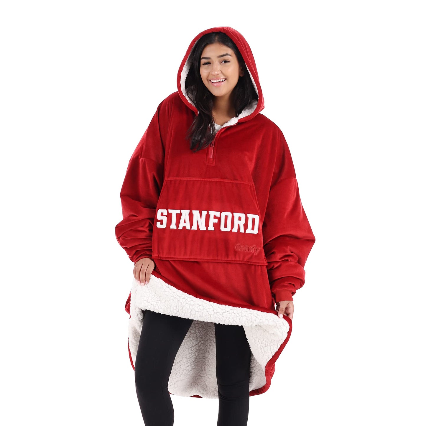 THE COMFY Original Quarter-Zip | Stanford University Logo & Insignia | Oversized Microfiber & Sherpa Wearable Blanket with Zipper, Seen On Shark Tank, One Size Fits All