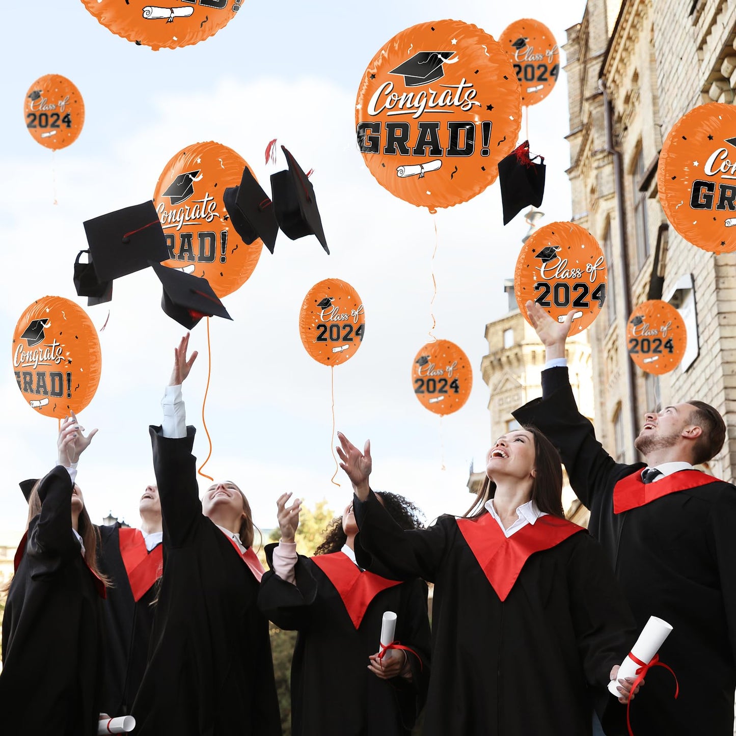 Class of 2024 Graduation Party Supplies & Decorations - 12pcs 18" Congrats Grad Orange Balloons Set for Memorable Grad Celebrations