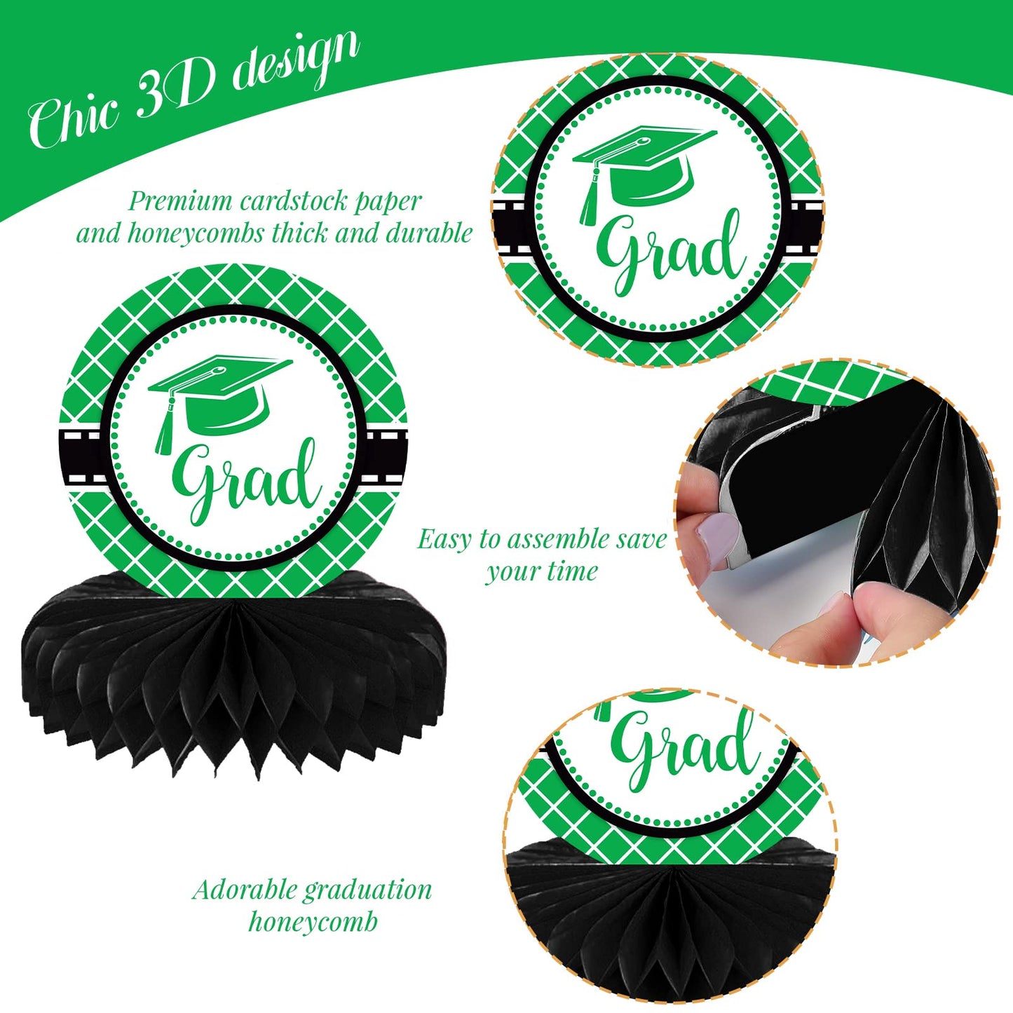 10PCS Class of 2023 Graduation Party Decorations 2023 Congrats Grad Honeycomb Centerpieces Congratulate Graduation Table Toppers for Graduation Party Favor Supplies(Black Green)