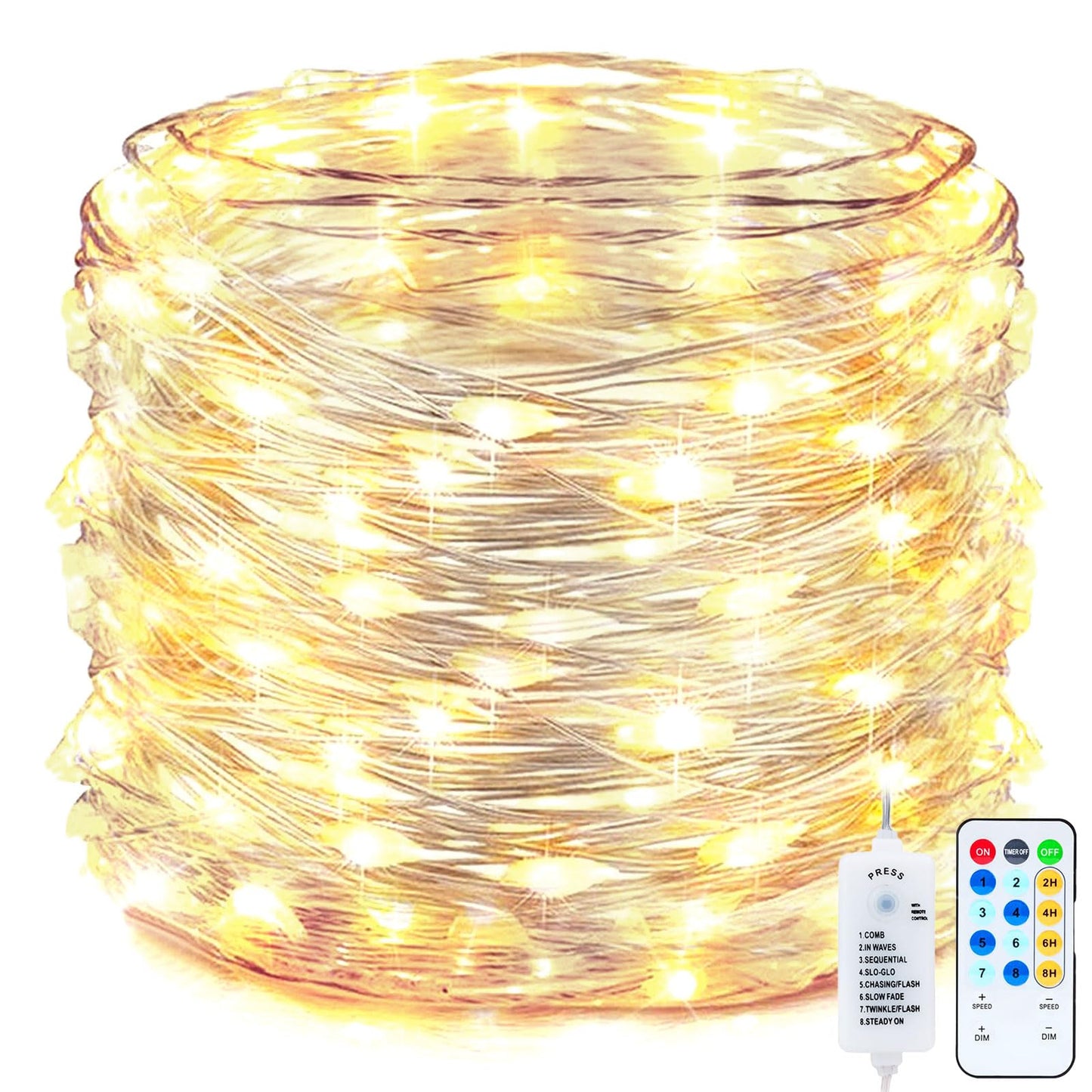 Minetom USB Fairy String Lights with Remote and Power Adapter, 66 Feet 200 Led Firefly Lights for Bedroom Wall Ceiling Christmas Tree Wreath Craft Wedding Party Decoration, Warm White