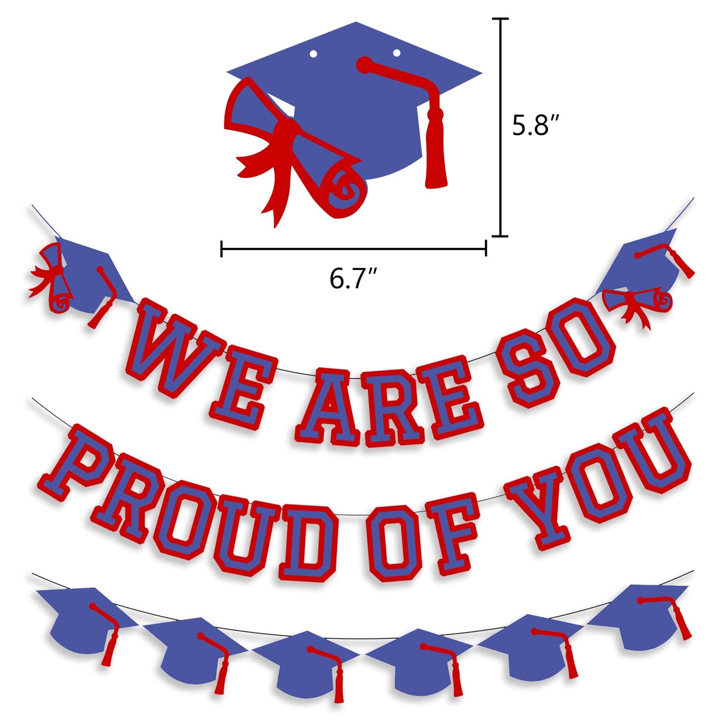 We Are So Proud Of You Banner Graduation Party Decorations Congrats Grad Cap Garlands Wall Sign Blue Red