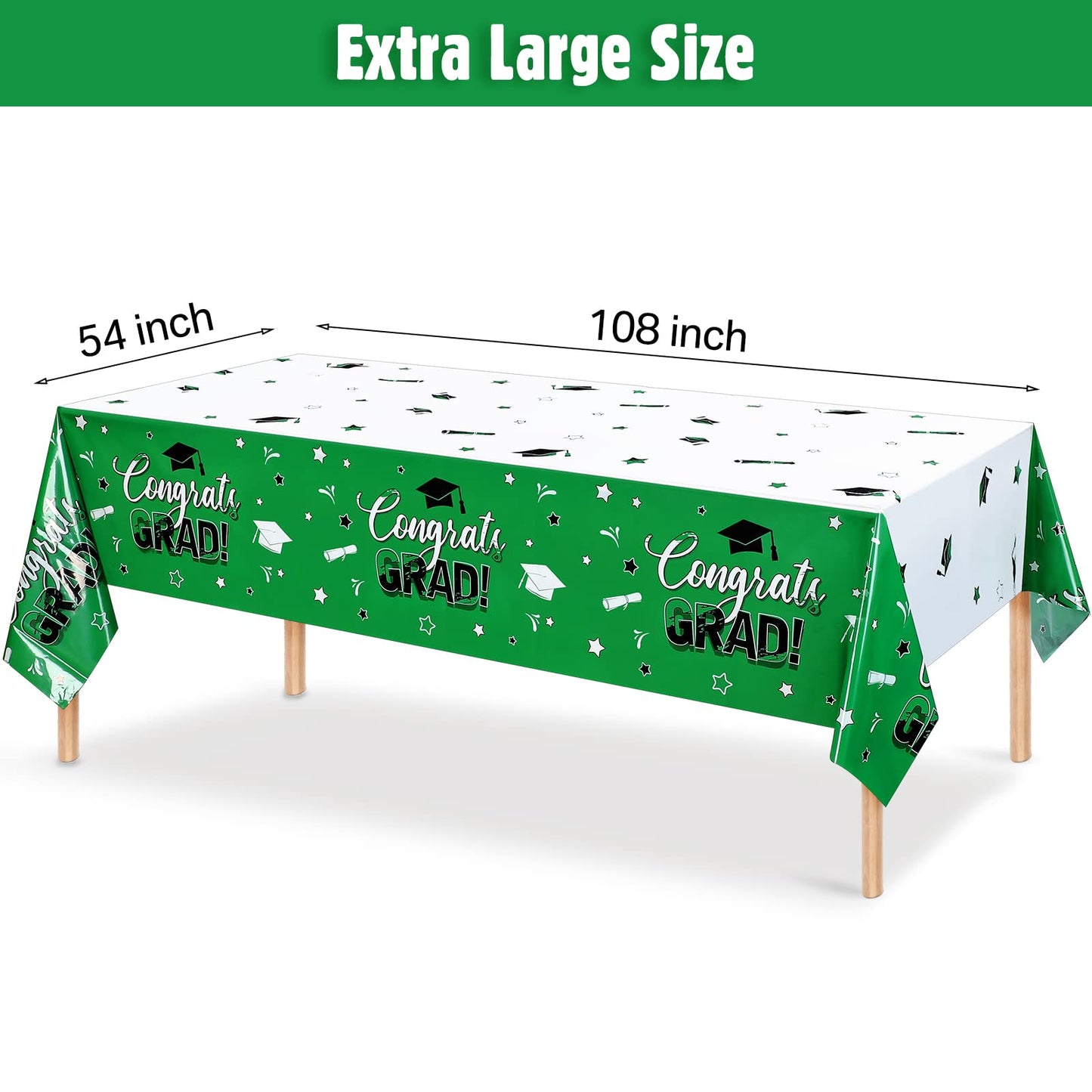 3 Pack Graduation Party Tablecloth Congrats Class of 2022 Graduation Table Covers Grad Cap Table Cloth Rectangle Plastic Tablecloth for Grad Party Decorations and Supplies, 54 x 108 Inch (Green)