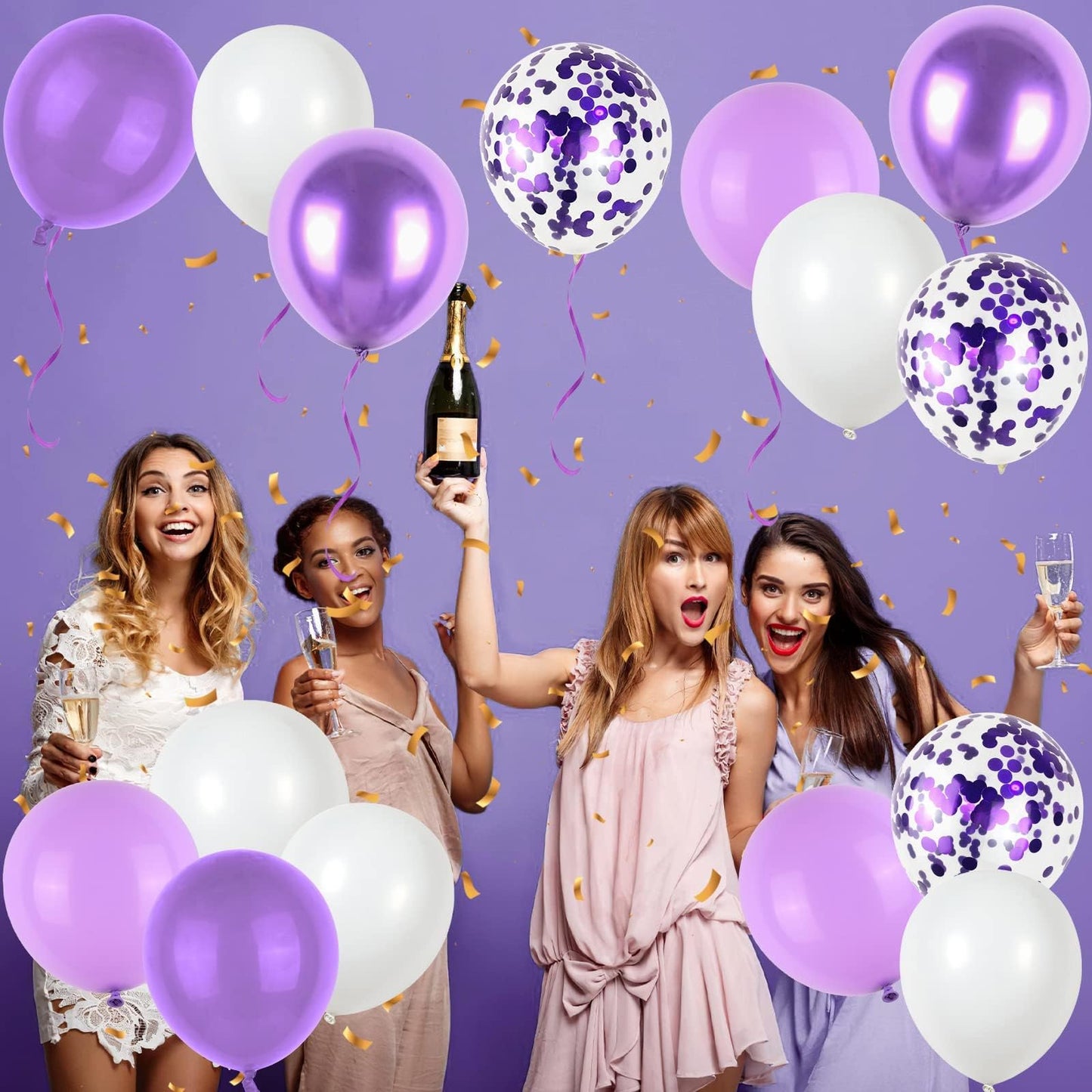 Purple and White Balloons, 50pcs 12 Inch Purple Balloons Metallic Purple Balloons Confetti Purple White Balloons for Purple Decorations, Birthday Shower Princess Theme Party Decorations