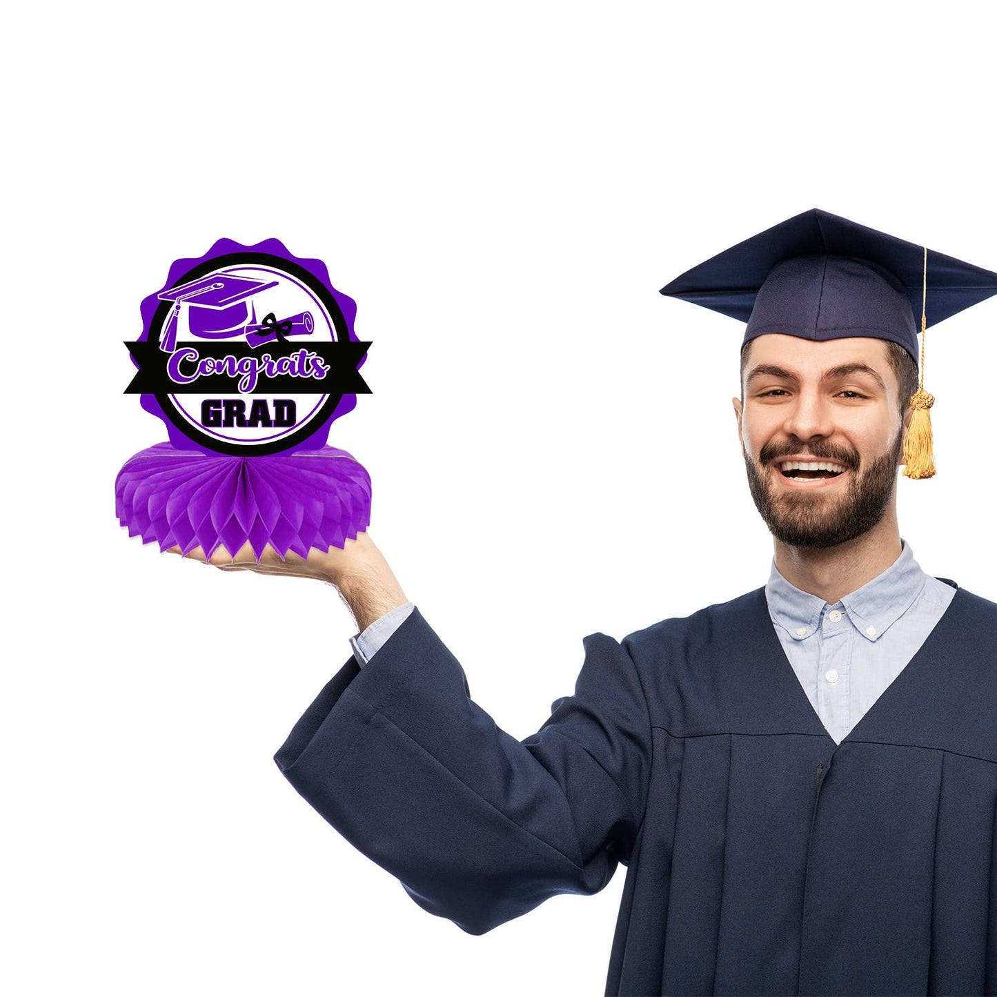 10PCS Class of 2023 Graduation Party Decorations 2023 Congrats Grad Honeycomb Centerpieces Congratulate Graduation Table Toppers for Graduation Party Favor Supplies(Black Purple)