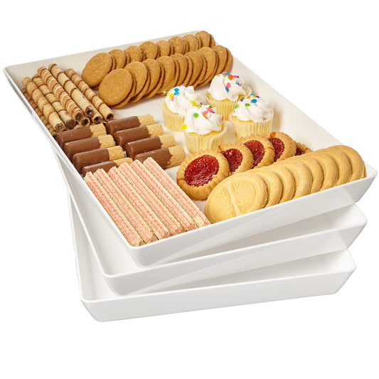 US Acrylic Avant White Plastic Serving Trays (Set of 3) 15” x 10” | Large Reusable Rectangular Party Platters | Serve Appetizers, Fruit, Veggies, & Desserts | BPA-Free & Made in USA