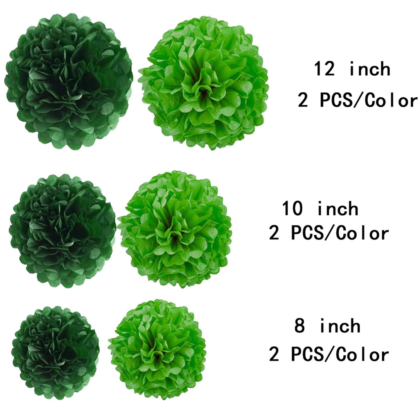 Dark Green and Green Tissue Pom Poms,Green Hanging Decorations,Green Pom Poms Decorations,Green Party Decorations(Green Dark Green,12 PCS)