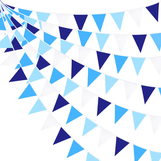 10M/32Ft Royal Blue Party Decorations Triangle Flag Pennant Bunting Fabric Garland for Wedding Birthday Ahoy Achor Nautical Pirate Bridal Baby Shower Under The Sea Party Festivals Decoration