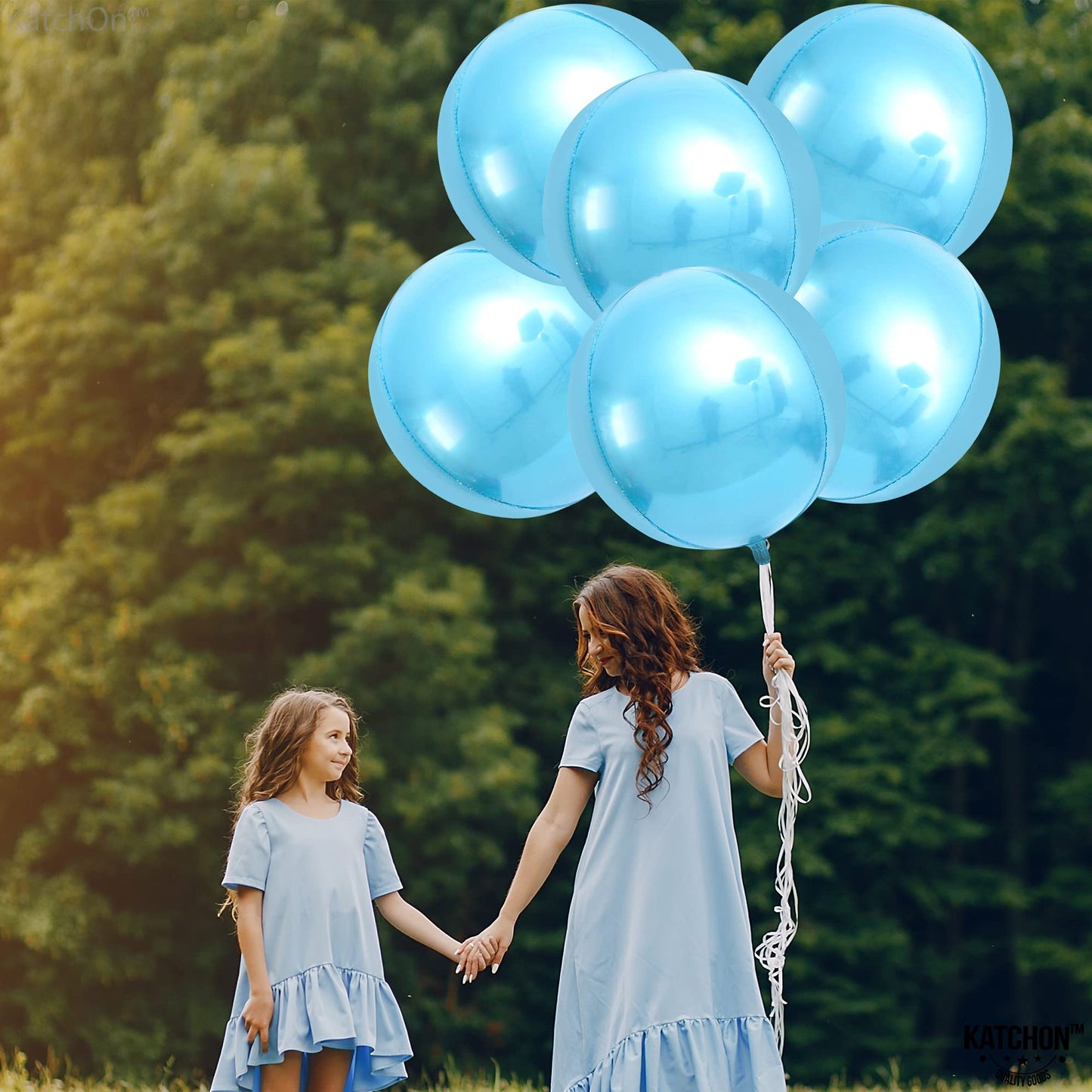 KatchOn, Light Blue Foil Balloons - 22 Inch, Pack of 6 | Sphere Light Blue Metallic Balloons, Baby Shower | Baby Blue Balloons for Gender Reveal, Birthday | Light Blue Mylar Balloons, Shark Balloons